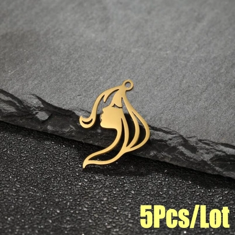Colgantes Calados De Acero Inoxidable Creación Joyas Silueta Rostro Femenino Forma De Guitarra Dijes De Collar DIY Moda