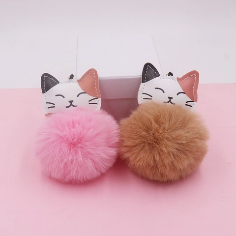 Schattige Cartoon Kat Haarbal Sleutelhanger Pluche Kat Pop Hanger Kunstbont Bal Goud Metaal Sluiting Voor Tas Rugzak Vrouwen