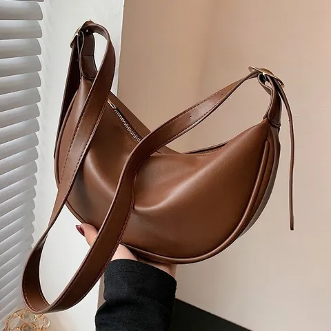 Borsa Hobo A Mezzaluna In Pelle PU Minimalista Colore Solido Tracolla Regolabile Borsa A Spalla Retro Per Donne