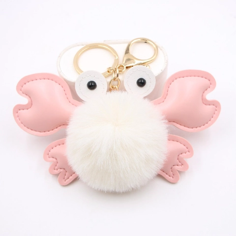 Porte-Clés Crabe Boule De Poils Fausse Fourrure Pendentif En Cuir PU Charme De Sac Dessin Animé Peluche Douce Cadeau Nouveauté