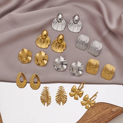 Minimalist Stainless Steel Earrings For Women Bowknot Leaf Geometric Irregular Shape Gold Silver Tone Fashion Accessory