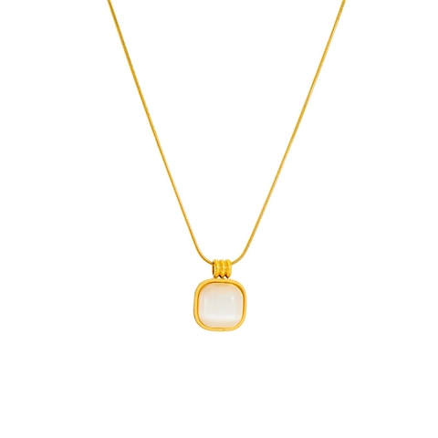 Square Cat's Eye Stone Pendant Necklace Titanium Steel Gold Plated Minimalist Clavicle Chain Jewelry For Women