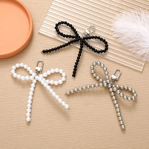 Llavero De Lazo Perlas Artificiales Cuero Cinta Colgante De Corazón Para Bolso Adorno Funda De Teléfono Accesorio Elegante