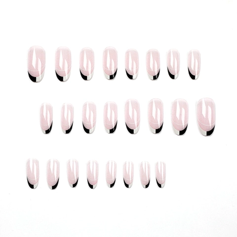 Unghie Finte Francesi A Mandorla Design Nero Bianco Lucido Rosa Nude Unghie A Copertura Totale Per Donna