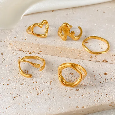 Französischer Vintage Edelstahl Offener Ring Für Damen Geometrischer Unregelmäßiger Wellen-Fingerring Hochwertiger Minimalistischer Modeschmuck