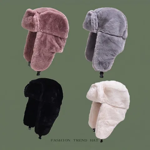 Unisex Winter Trapper Hat Faux Fur Plush Earflaps Windproof Warm Russian Ushanka Pilot Hat For Outdoor Cycling