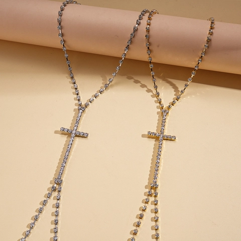 Catena Per Il Corpo Con Croce Di Strass Esagerata Collana Da Petto In Rame Gioielli Sexy Per Donne Accessorio