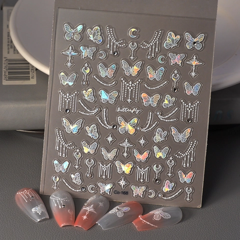 Butterfly Nail Art Stickers 5D Relief Holographic Laser Star Moon Design Manicure Decoration For Women Waterproof