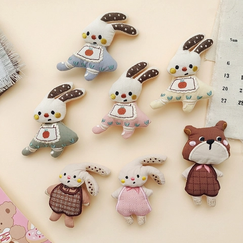 Cute Cartoon Fabric Animal Brooches Rabbit Bear Doll DIY Apparel Accessories Mori Style Handmade Embroidery Ornament