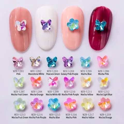 Nail Art Decoration Glass Crystal 3D Butterfly Five Petal Flower Aurora AB Color Shiny Manicure Accessory