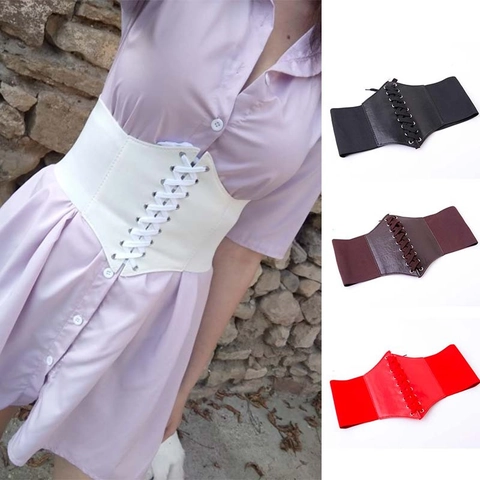 Vintage Damen Elastischer Korsett Gürtel Kunstleder Patchwork Taillengürtel Breiter Gürtel Mit Schnürung Vorne Retro Body Shaper