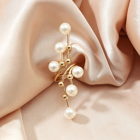 Trendy Alloy Multi-layer Spiral Branch Statement Ring With Faux Artificial Pearl Fashion Geometric Exaggerated Jewelry For Women