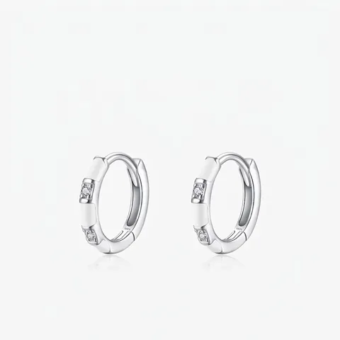 Orecchini Huggie In Argento Sterling 925 Geometrici Con Smalto Bianco E Zirconia Gioielli Di Moda Di Nicchia Per Donna