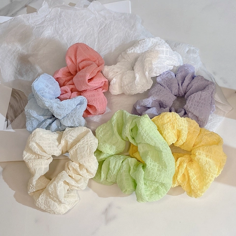 Floral Plaid Polka Dot Scrunchies Fabric Elastic Hair Ties Sweet Colorful Chiffon Tulle Ponytail Holders For Women Girls