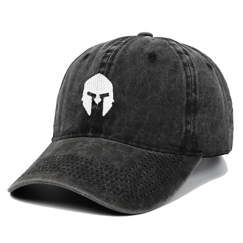 Washed Cotton Baseball Cap Spartan Knight Helmet Embroidery Vintage Distressed Adjustable Dad Hat For Men Women Retro Style