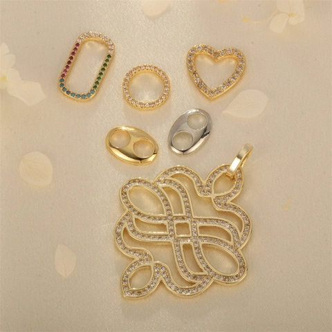 Charms Pendants For Jewelry Making 18K Gold Plated Copper Cubic Zirconia Heart Pig Nose Geometric DIY Bracelet Necklace Accessories