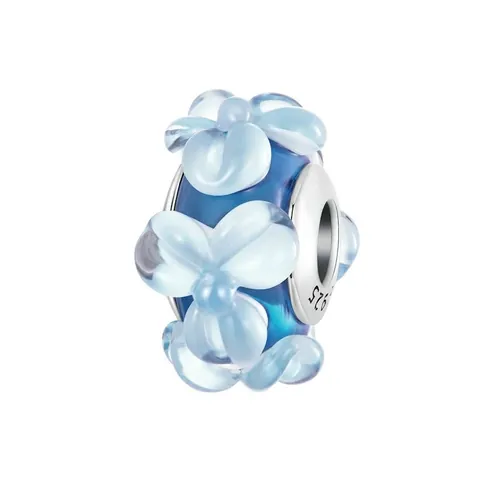 Blue Flower Murano Glass Charm Bead With 925 Sterling Silver Core For DIY Bracelet Making Fresh Floral Jewelry Accessories