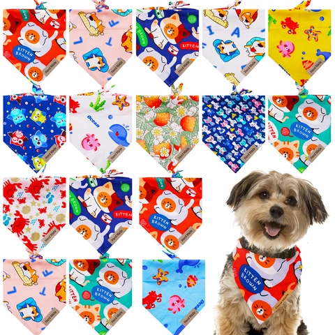 Pet Bandana Scarf Cartoon Animal Print Polyester Triangle Bib For Dogs Cats Washable Adjustable Handmade