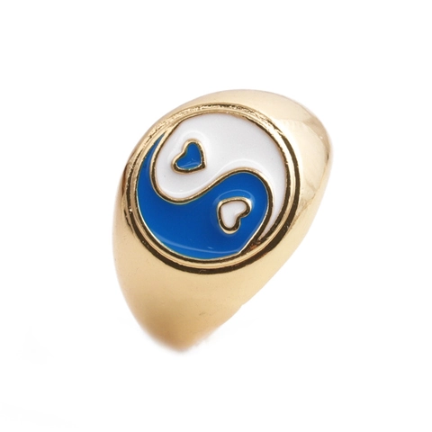 Anello Sigillo Cuore Yin Yang Rame Smalto Regolabile Fascia Aperta Ovale Gioielli Di Moda Per Donne Uomini