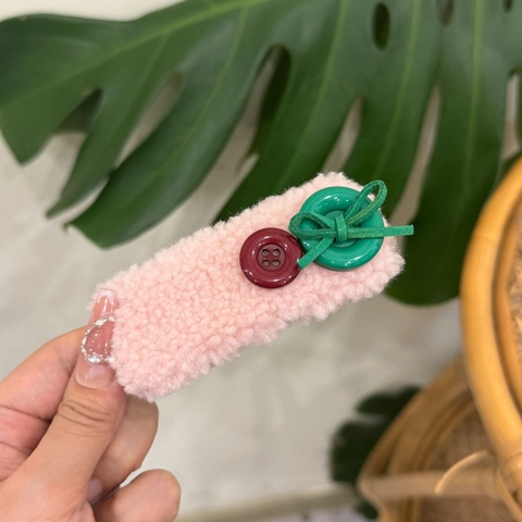 Plush Teddy Wool Hair Snap Clips With Buttons And Bow Sweet Candy Color Fuzzy Side Barrettes For Women Girls Elegant
