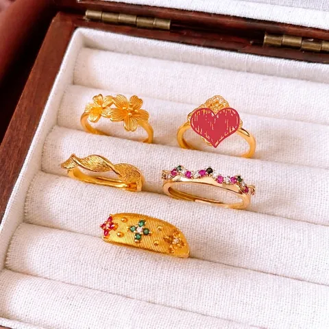 Vintage Flower Open Ring Copper Real Gold Plated Exquisite Retro Adjustable Finger Jewelry For Women