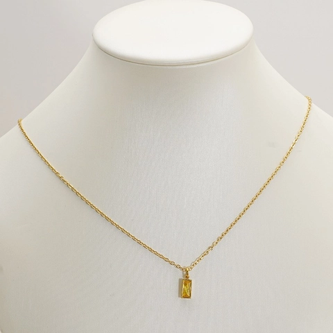 Geboortesteen Ketting Roestvrij Staal 18K Verguld Rechthoekige Edelsteen Hanger Minimalistische Sieraden Voor Vrouwen