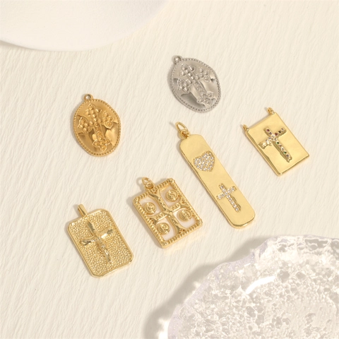 Pendenti A Croce Rame Placcato Oro Zirconia Charms Per Creazione Di Gioielli Fai Da Te Collana Artigianato Design Cuore Colomba Stella