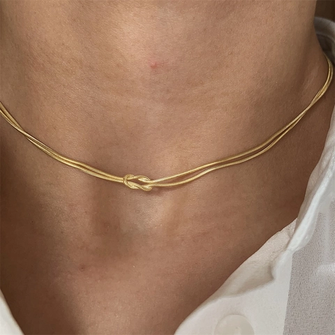 Collana Catena Serpente Annodata Bracciale Spina Pesce Acciaio Inossidabile Oro 18K Gioielli Minimalisti Per Donne