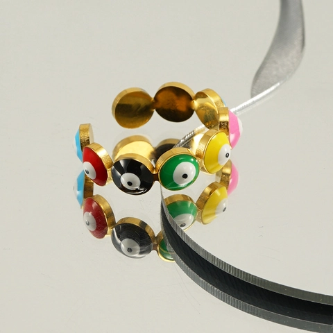 Evil Eye Opening Adjustable Ring Stainless Steel 18K Gold Plated Multi Color Enamel Bohemian Fashion Jewelry Women