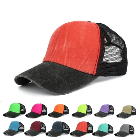 Washed Cotton Trucker Hat Distressed Mesh Baseballkappe Atmungsaktive Verstelbare Snapback Vintage Sonnenmütze Für Herren Damen