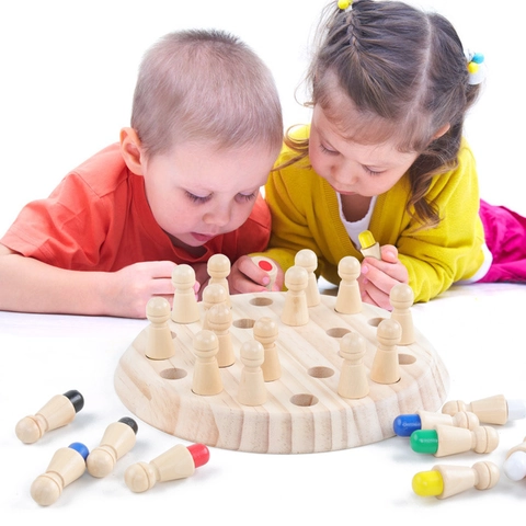 Montessori Wooden Color Memory Match Chess Board Game Educational Brain Training Toy For Kids Logic Thinking Concentration
