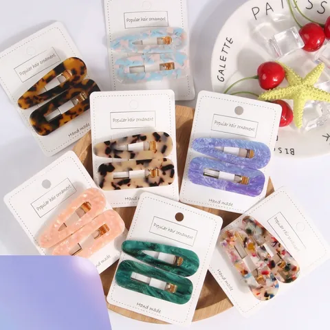 Minimalist Fashion Acetate Cellulose Hair Clips Marble Pattern Tortoiseshell Geometric Water Drop Rectangular For Women Accessories
