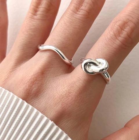 925 Sterling Silver Knot Ring Adjustable Open Design Minimalist Geometric Aesthetic Jewelry For Women Trendy