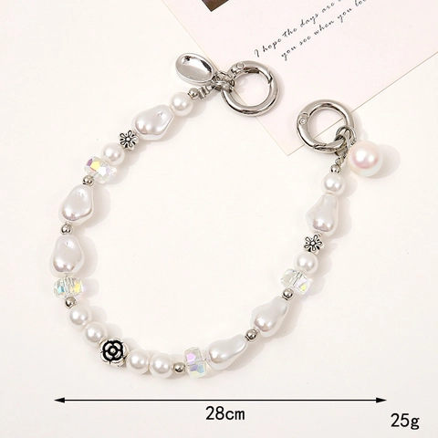 Modische Künstliche Perlen-Taschenkette Herzverschluss Handy-Lanyard-Riemen Irisierende Künstliche Perlen-Muschel-Charm-Zubehör Für Damen