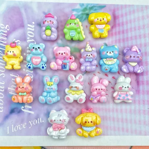 Mini Cabochons En Résine Animaux Dessin Animé Kawaii Coloré Ours Lapin Flatback DIY Artisanat Décorations Coque Téléphone
