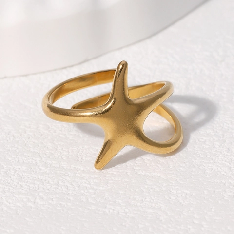 Anello Aperto Stella Marina Acciaio Inossidabile Regolabile Oceano Spiaggia Estate Gioielli Nicchia Minimalista Per Donne