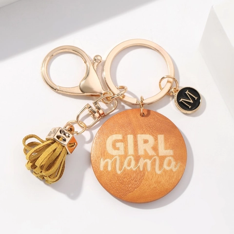 Portachiavi in Legno Girl Mama Con Pendente a Nappa Portachiavi in Legno Fatto a Mano per Decorazione Borsa Donna Regalo