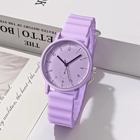 Fashion Quartz Watch Minimalist Round Alloy Case Wave Textured Silicone Strap Analog Display Casual Sport Wristwatch For Women Students