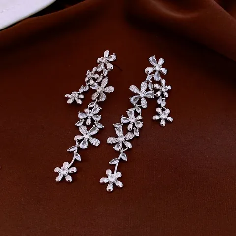 Orecchini Pendenti Con Fiori E Nappine Con Perno In Argento Rame Zircone Lunghi Eleganti Gioielli Di Lusso Per Donna
