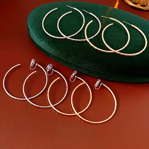 Orecchini A Cerchio Grandi Opachi Smerigliati Rame Con Perno In Argento Sterling 925 Placcato Oro Elegante Per Donna