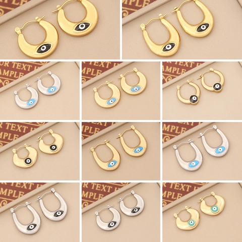 Evil Eye Stainless Steel U-Shape Hoop Earrings Geometric Enamel Bohemian Trendy Jewelry For Women