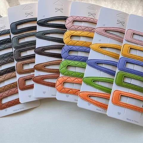 PU Leather Snap Hair Clips Colorful Korean Style Geometric Handmade Hairpins For Women Girls Fringe Side Barrettes Accessory