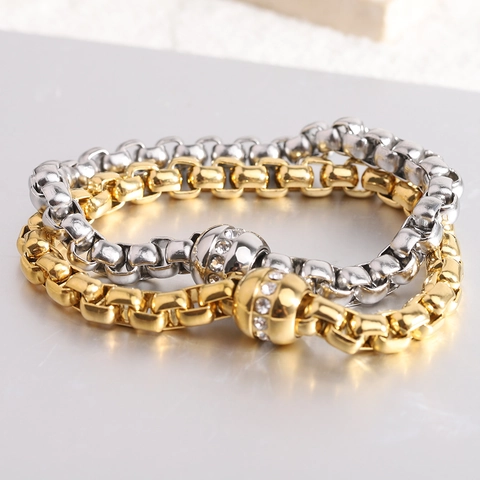 Pulsera De Cadena Veneciana De Acero Inoxidable Chapada En Oro 18K Con Cuentas De Circón Joyería Para Mujer
