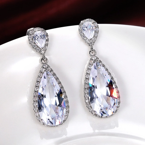 Pendientes De Gota De Agua De Lujo Cobre Circonita Corte Pera Halo Micro Pavé Elegante Moda Nupcial Para Mujeres