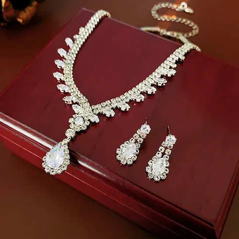 Collana In Zircone A Goccia E Orecchini Pendenti Con Perno In Argento Sterling 925 Rame Gioielli Eleganti Da Sposa