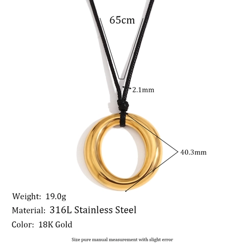 Minimalistische Edelstahl Kreis Anhänger Halskette Für Damen 18K Vergoldet O-Form Runder Ring Schwarz Kordel Schmuck Geschenk