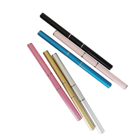 Dubbelzijdige Nail Art Pen Met Vezelborstel En Roestvrijstalen Spatel Schraper Professionele Manicure Tool Metalen Handvat