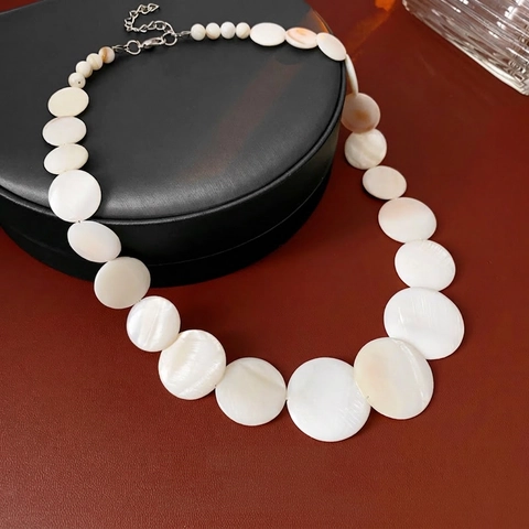 Collar De Concha Natural Con Discos Graduados Bohemio Nácar Gargantilla Geométrica Joyería De Vacaciones En La Playa Para Mujeres