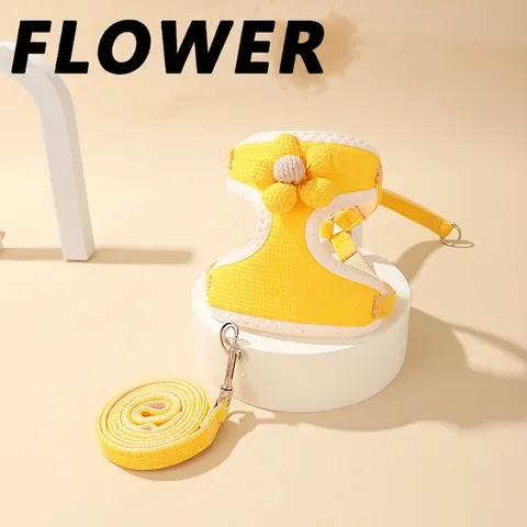 Sunflower Pet Harness And Leash Set Adjustable Breathable Mesh Vest For Small Dogs Cats Cute Flower Ornament