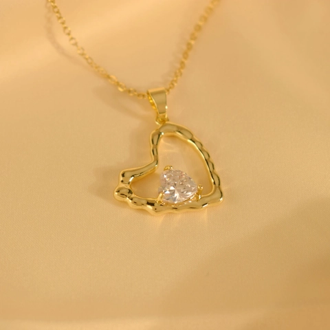 Collar Con Colgante De Corazón Acero Inoxidable Diseño Lava Irregular Circonita Joyería De Moda Mujer Regalo